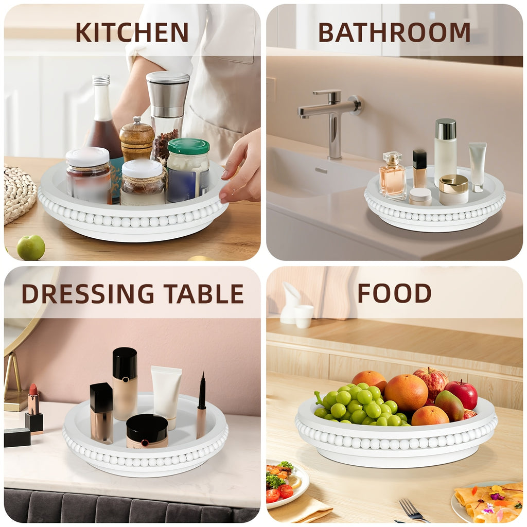 Kitchen Essential – Lazy Susan Turntable Organizer With Beads, 360 Degrees Rotating Display Stand For Spice Racks, Farmhouse Countertop Organizer For Bathroom, Kitchen, Bedroom, Livingroom,