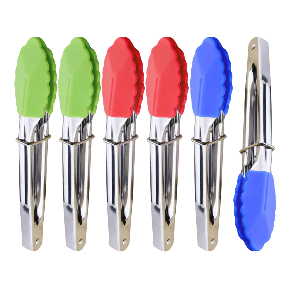 Kitchen Essential – Set of 6 Mini Silicone Tongs, 7 Inches Long, Ideal for Serving And Cooking, Perfect for Grilling, Kitchen Tools, Great As Christmas Presents for Modern US Homes, easy mea