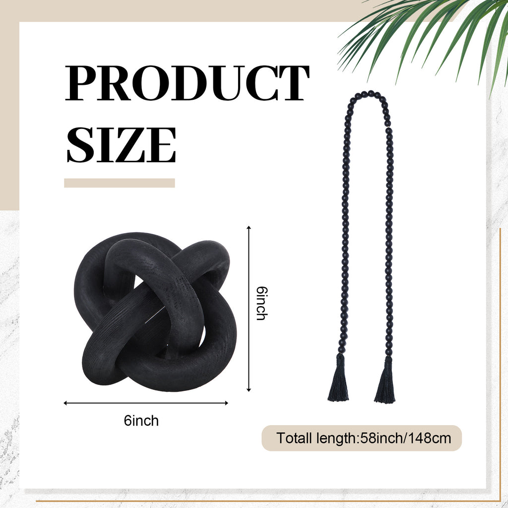 Vase Decorative Bottle 5pcs Country Style Ceramic Vase Set Table Centerpieces for Living Room 3pcs Bohemian Style Ceramic Vases with Wood Knot Chain Rings, Wooden Bead Garland Tassel Table Decor(Black)