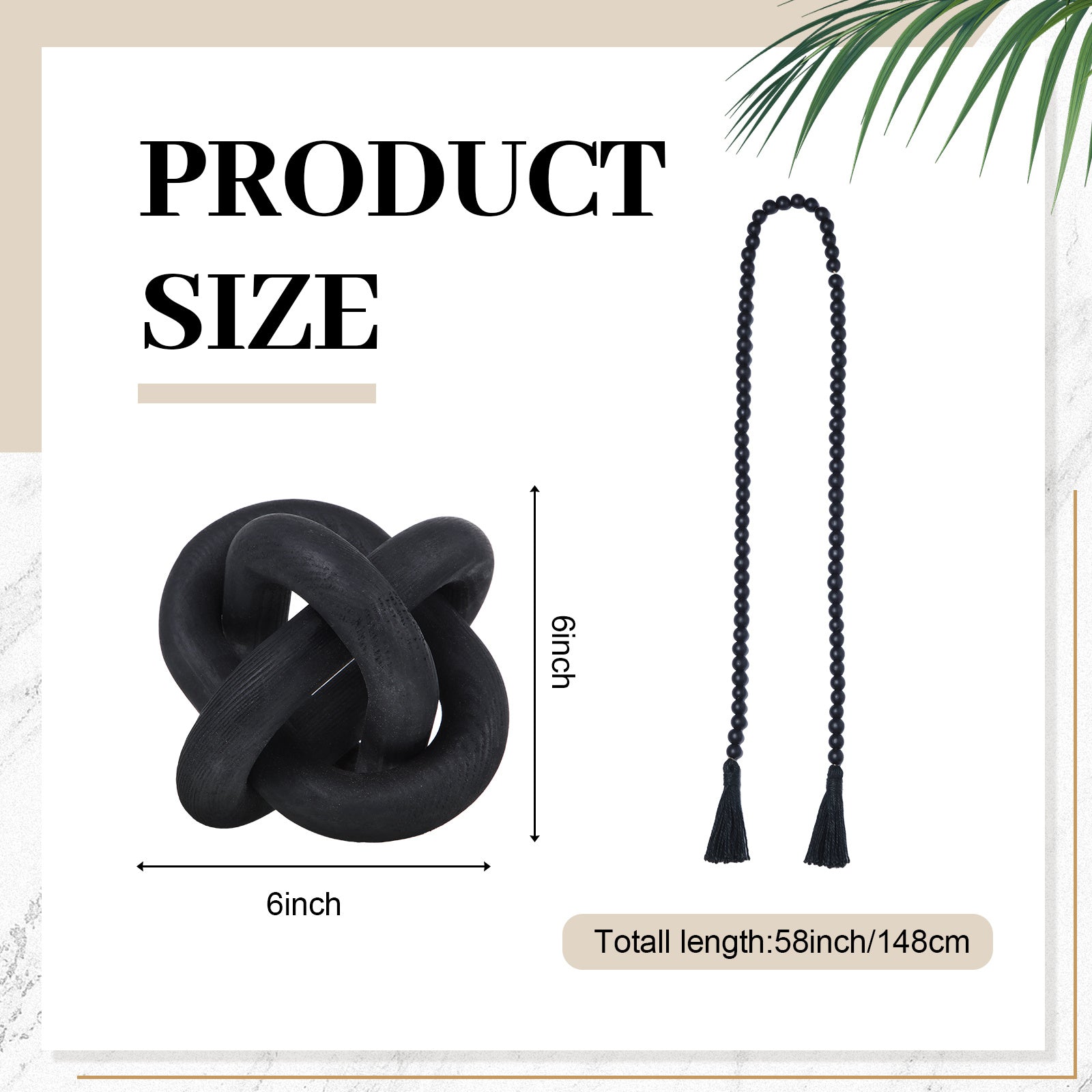 Vase Decorative Bottle 5pcs Country Style Ceramic Vase Set Table Centerpieces for Living Room 3pcs Bohemian Style Ceramic Vases with Wood Knot Chain Rings, Wooden Bead Garland Tassel Table Decor(Black)