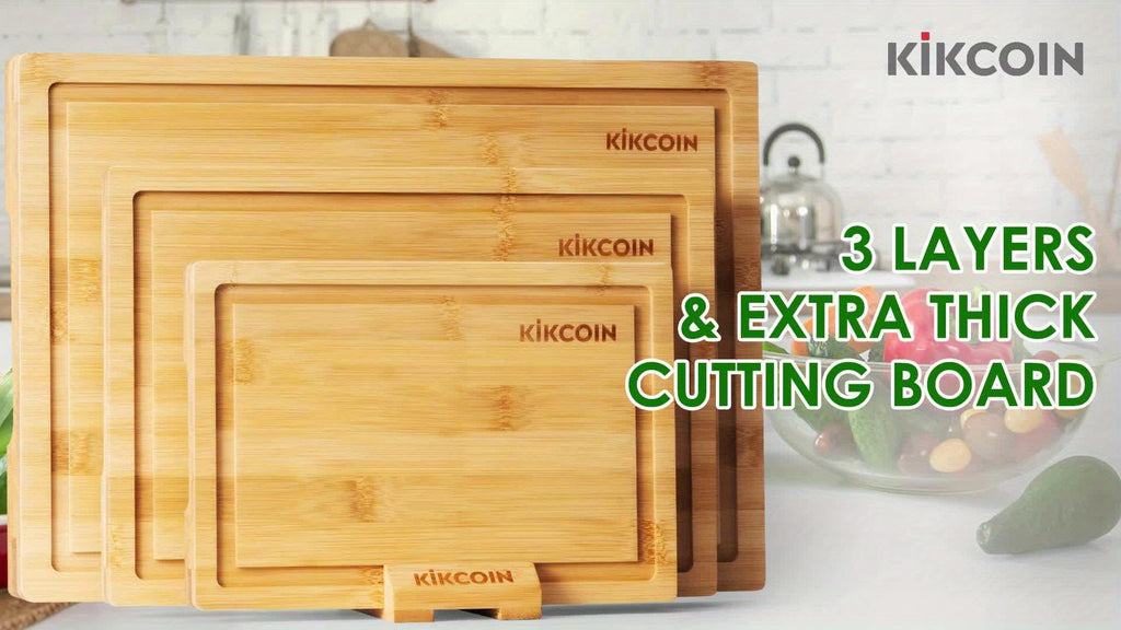 4pcs Oversized Bamboo Cutting Board, Equipped With Cutting Board Rack, Kitchen Gadgets, Juice Groove, Knife Friendly, Multifunctional Board, The Best Gift For Family, Friends And Relative. Memorial Day, Spring Essentials, Mother'S Day Gift