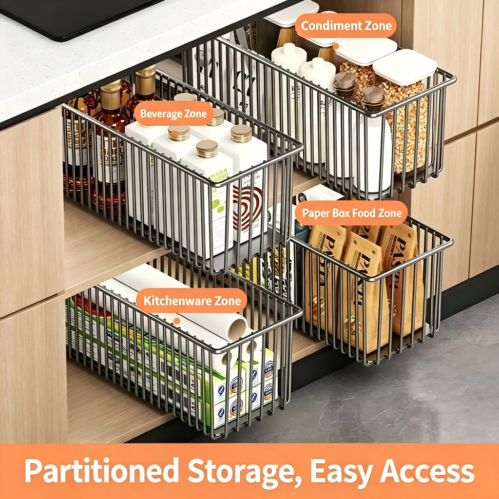 Pull-out Cabinet Organizer for Framed Cabinets. 16.73inch Deep, 7.09inch Height Keeps Seasonings Safe From Tipping. Ball-bearing Slides for Smooth, Quiet, Jitter-free Operation with Strong Load Capacity. Large Capacity Fits Kitchen Utensils