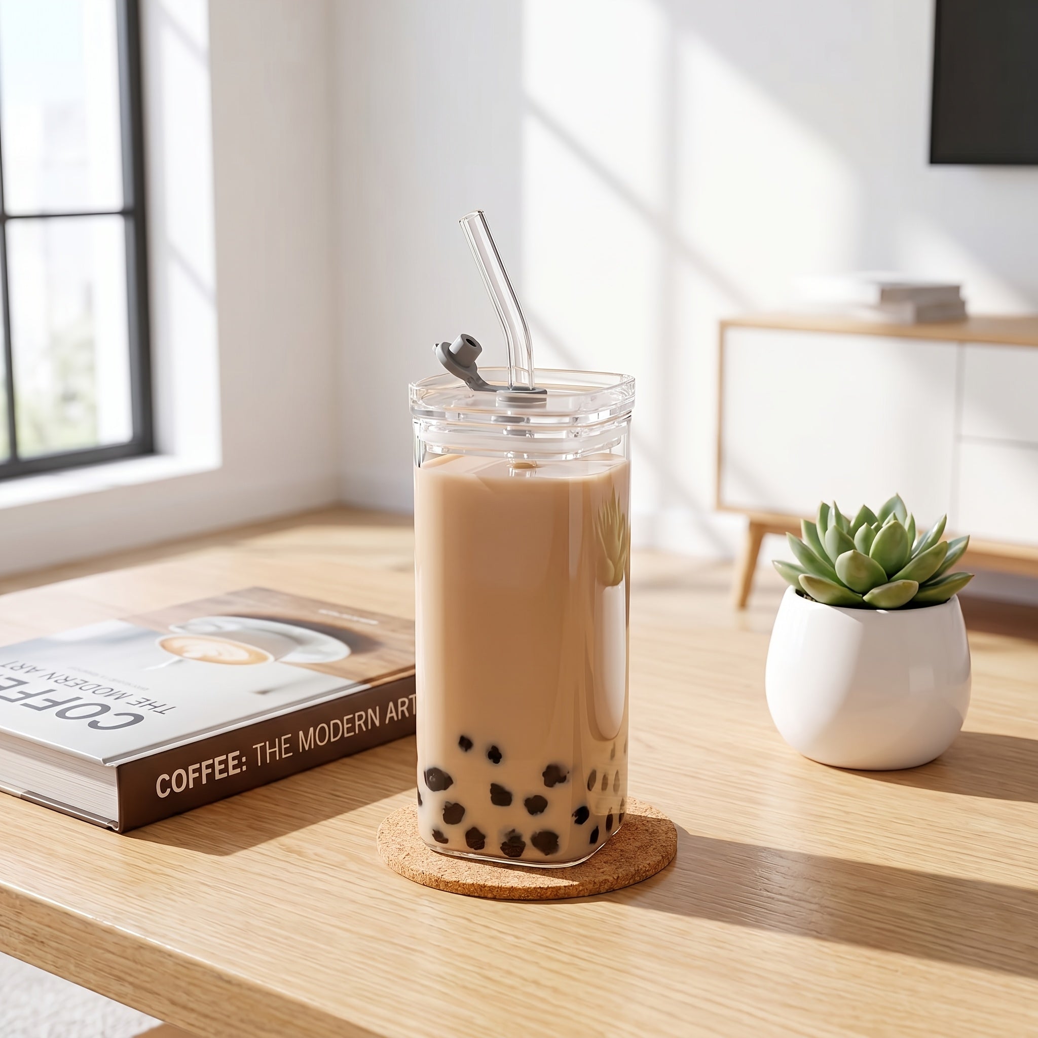 Compact 13oz Reusable Drinkware Set – easy-access beverage storage, Set of 4 Square Glass Cups with Lids 13oz Capacity Perfect Coffee Cups Includes, designed for American homes, daily convenience and practical gifting