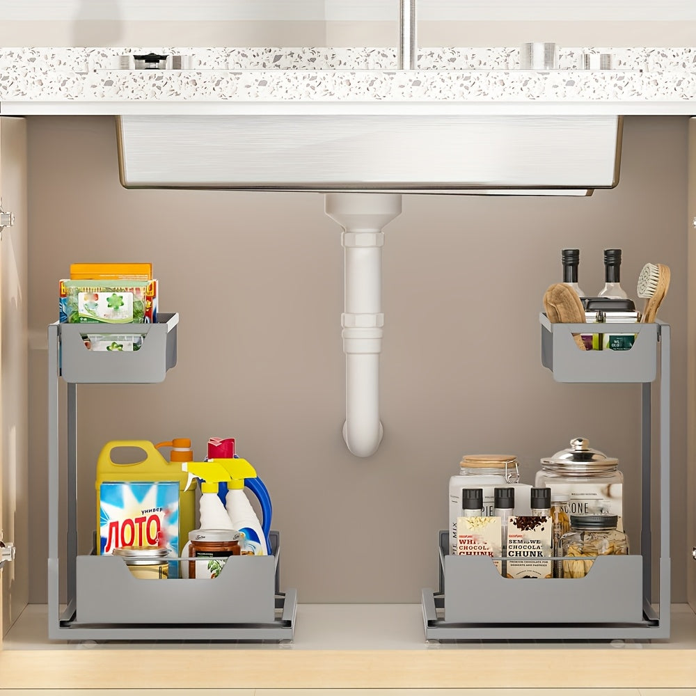Home Organizer – 2-Tier Sliding Under Sink Organizer Rack Kitchen Lower Sink Sorting Sliding