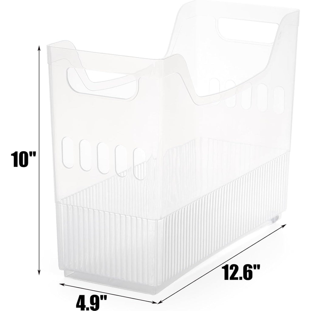 3 Pack Freezer Organizer Bins with Wheels, Clear Plastic Pantry Storage Organizer with Handle, Tall Narrow Kitchen Organization Rolling Bins for Fridge, Cabinet, Bathroom, Under Sink, Office
