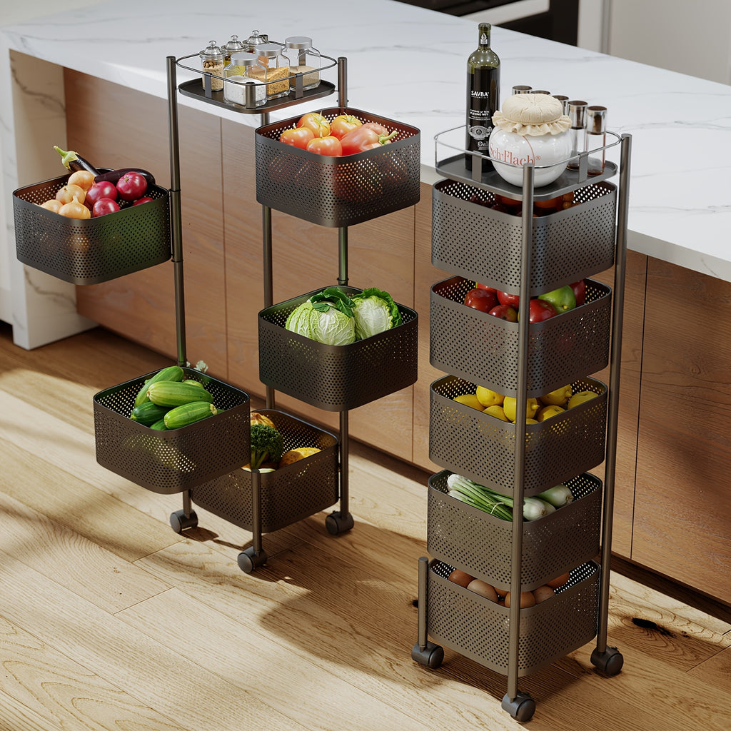 Compact 5 Tier Adjustable Home Storage Rack – durable multi-purpose storage, Rotating Kitchen Storage Shelf 5 Tier Metal Fruit Vegetable Storage Basket Multi-Layer Vegetable Rack, designed for American homes, daily convenience and practical gifting