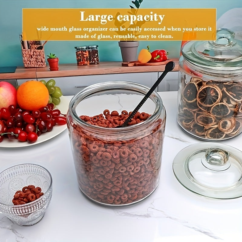 2-Piece Glass Pantry Jar Set with Flip-Top Lid - Reusable Round Container for Cookies, Candy, Pasta - Hand Wash Only