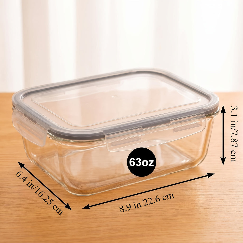 1860Ml/ 63Oz Large Glass Storage Containers with Lids, 2Pack Food & Dish Transport-Bus Tubs, Meal Prep Food Container Set with Snap Airtight Lid, Leak Proof, for Food Storage And Transportation