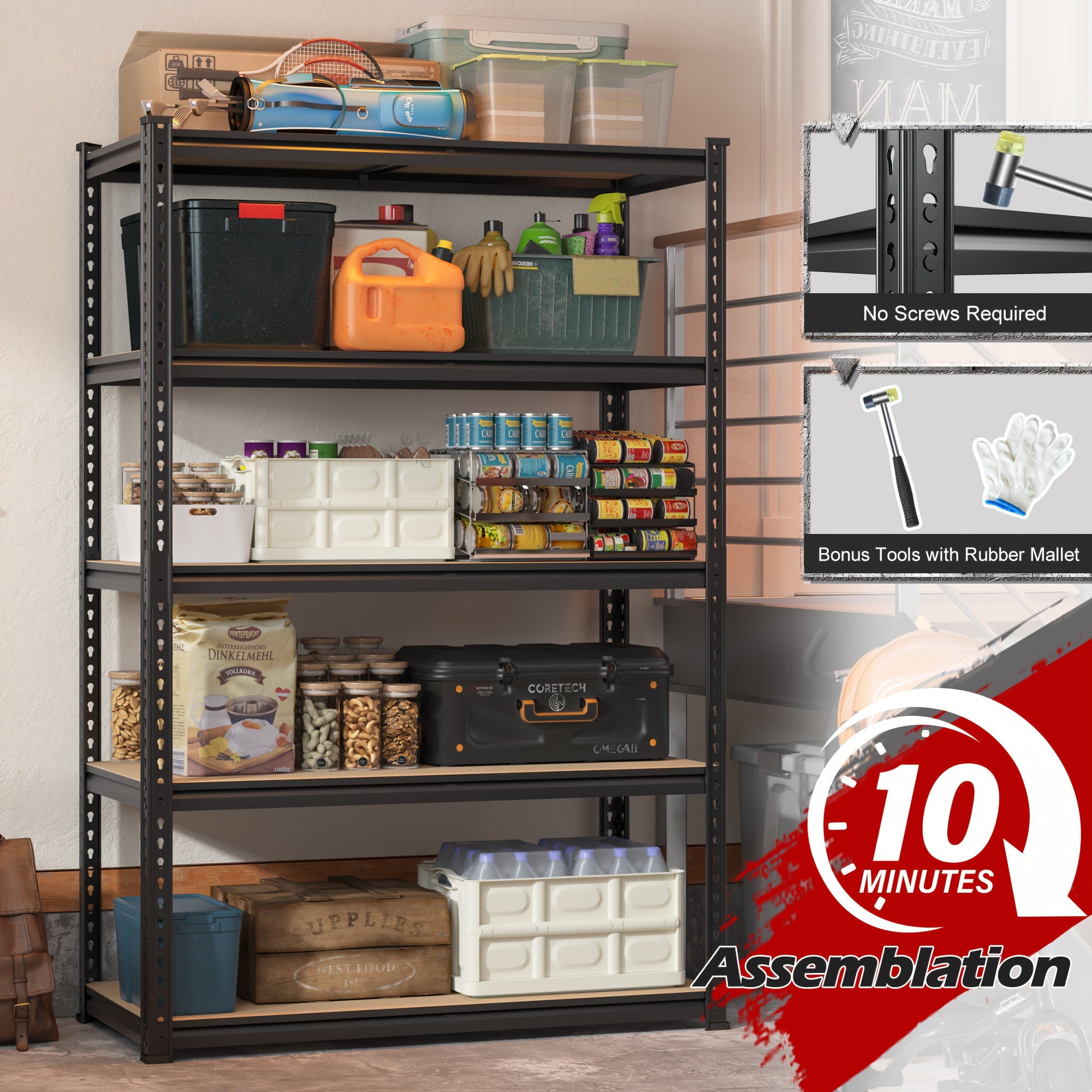 Versatile 5 Tier Adjustable Home Storage Rack – durable multi-purpose storage, 2000LBS Garage Shelving 72 H Storage Shelves Heavy Duty Shelving 5 Tier Metal Shelves, designed for American homes, daily convenience and practical gifting