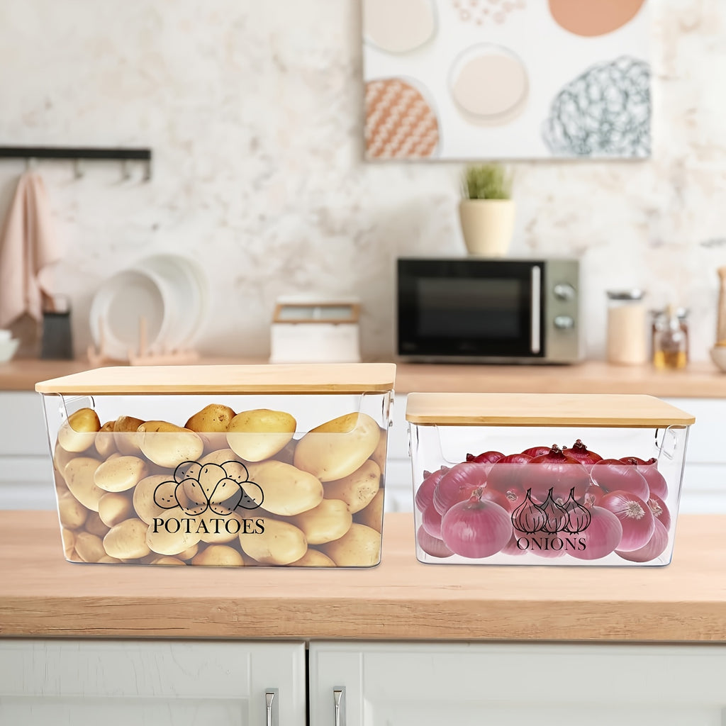 Easy-Access Kitchen Cookware Set – versatile meal preparation, 2-Set Transparent PE Clear Stackable Potato Onion Storage Container with Bamboo Lid Suitable for, designed for American homes, daily convenience and practical gifting