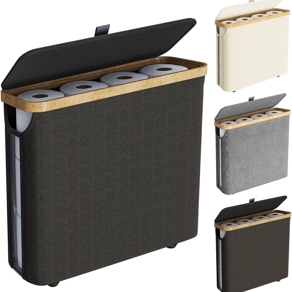 Easy-Access Stackable Home Storage Bins – portable space-saving storage, Bamboo Covered Canvas Tissue Storage Basket Large Capacity Can Hold 9-12 Rolls Dustproof And, designed for American homes, daily convenience and practical gifting