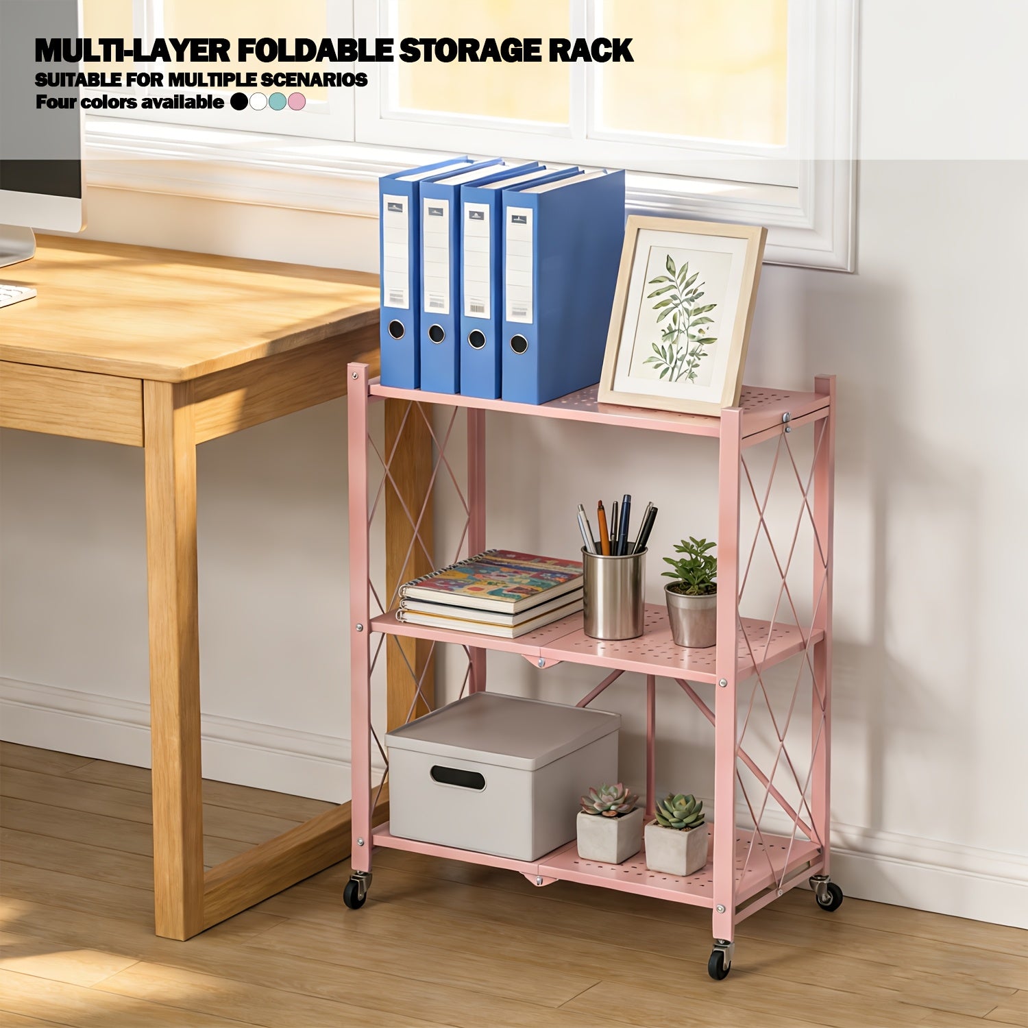 Compact Adjustable Home Storage Rack – durable multi-purpose storage, 5 4 3-Tier Heavy-Duty Folding Storage Rack With Wheels - Portable Multi-Layer Floor-standing Shelf, designed for American homes, daily convenience and practical gifting