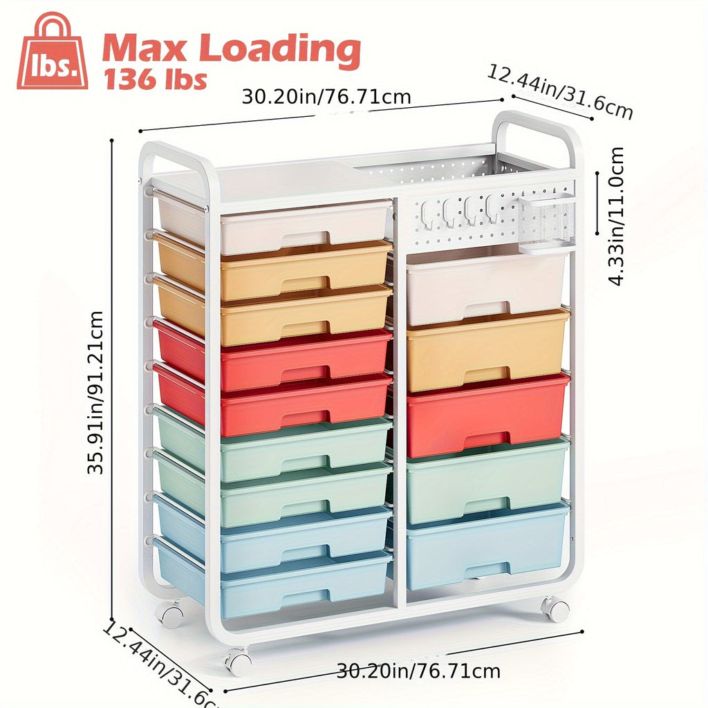 Space-Saving Pull-Out Cabinet Organizer – smooth-access cabinet organization, TOOLF 14-Drawer Rolling Storage Cart with Tabletop Pegboard Mobile Utility Cabinet on Wheels -, designed for American homes, daily convenience and practical gifting