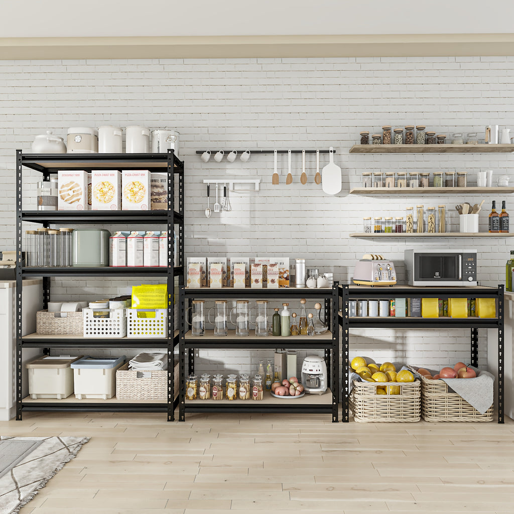 2000LBS Capacity 5 Tier 72''H/60"H Storage Shelves, 72" H X 36" W X 16" D/60" H X 28" W X 12" D Adjustable Metal Shelving Unit, Heavy Duty Garage Storage Shelves for Warehouse, Basement, Kitchen, Pantry, Living Room, Black