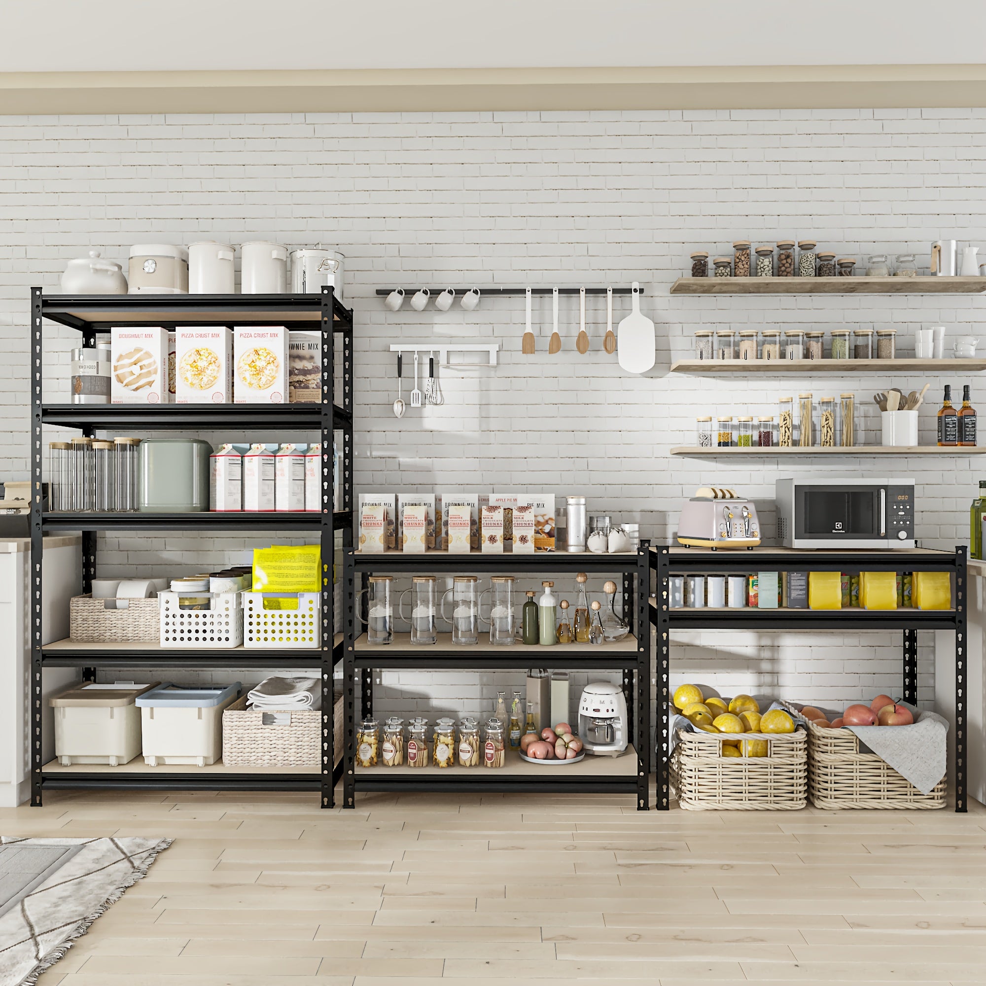 2000LBS Capacity 5 Tier 72''H/60"H Storage Shelves, 72" H X 36" W X 16" D/60" H X 28" W X 12" D Adjustable Metal Shelving Unit, Heavy Duty Garage Storage Shelves for Warehouse, Basement, Kitchen, Pantry, Living Room, Black