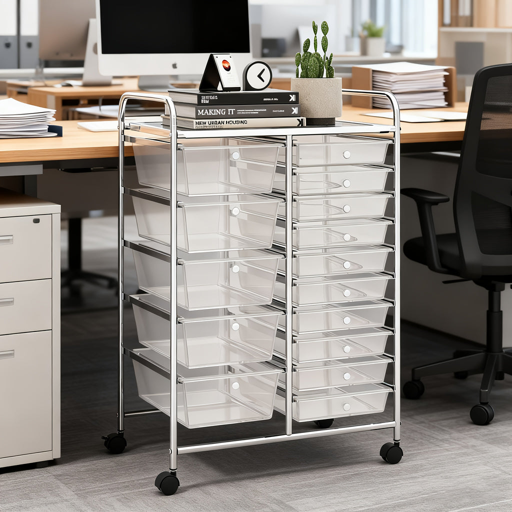 Versatile Stackable Storage Drawer – smooth-access cabinet organization, PETSITE 15 Drawer Rolling Storage Cart Multipurpose Mobile Storage Organizer w Removable Drawers Metal, designed for American homes, daily convenience and practical gifting