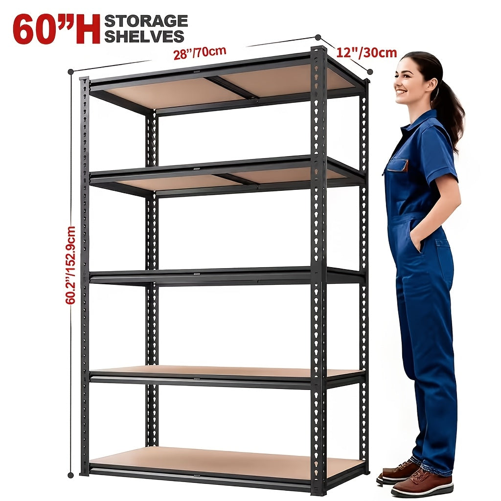 2000LBS Capacity 5 Tier 72''H/60"H Storage Shelves, 72" H X 36" W X 16" D/60" H X 28" W X 12" D Adjustable Metal Shelving Unit, Heavy Duty Garage Storage Shelves for Warehouse, Basement, Kitchen, Pantry, Living Room, Black