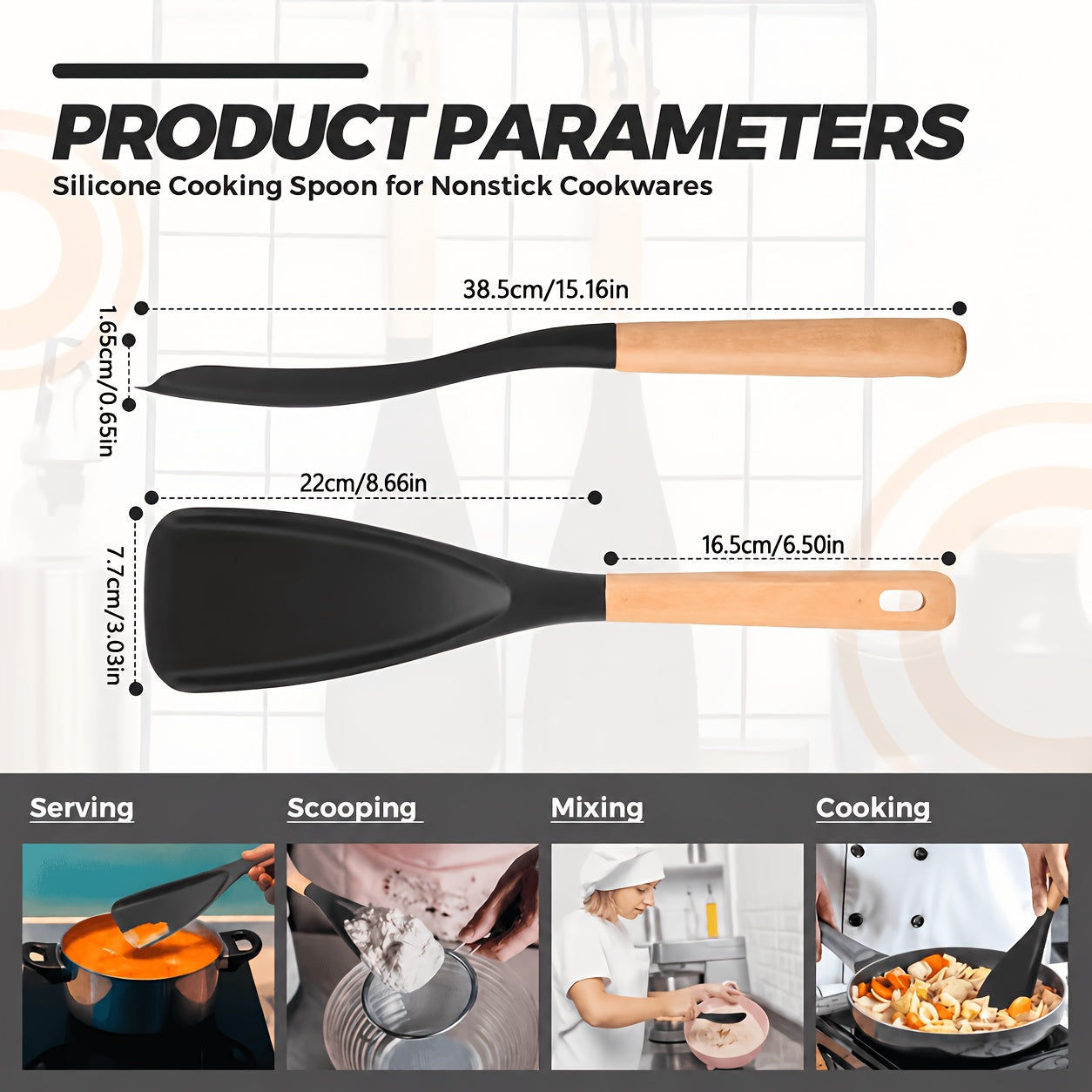 Home Living Essential – versatile meal preparation, 2 4pcs Cooking Spoon for Nonstick Cookware 12-Inch Sil