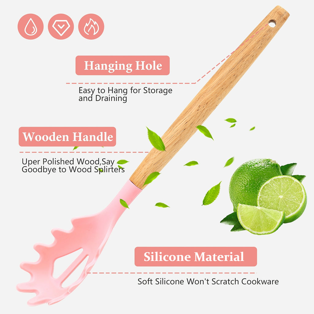 Kitchen Essential – 26pcs Silicone Cooking Utensil Set - A Safe Kitchen Tool Collection with Wooden Handles, Non-Stick Cooking Implements, Washable Modern Cookware, Kitchen Essentials, Perfe