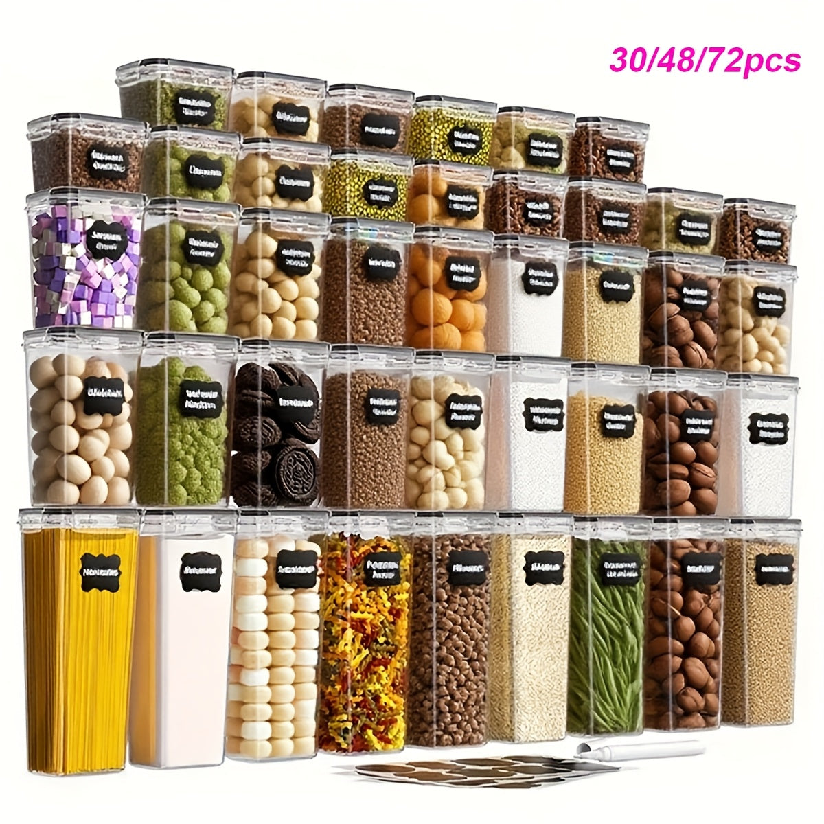 Smart 30/48/72Pcs Airtight Food Storage Containers – leak-resistant reusable meal prep, Lid-Sealed Food Storage 30 48 72Pcs Lid-Sealed Food Storage Containers Fresh-Keeping Boxes Pasta Storage, designed for American homes, daily convenience and pract