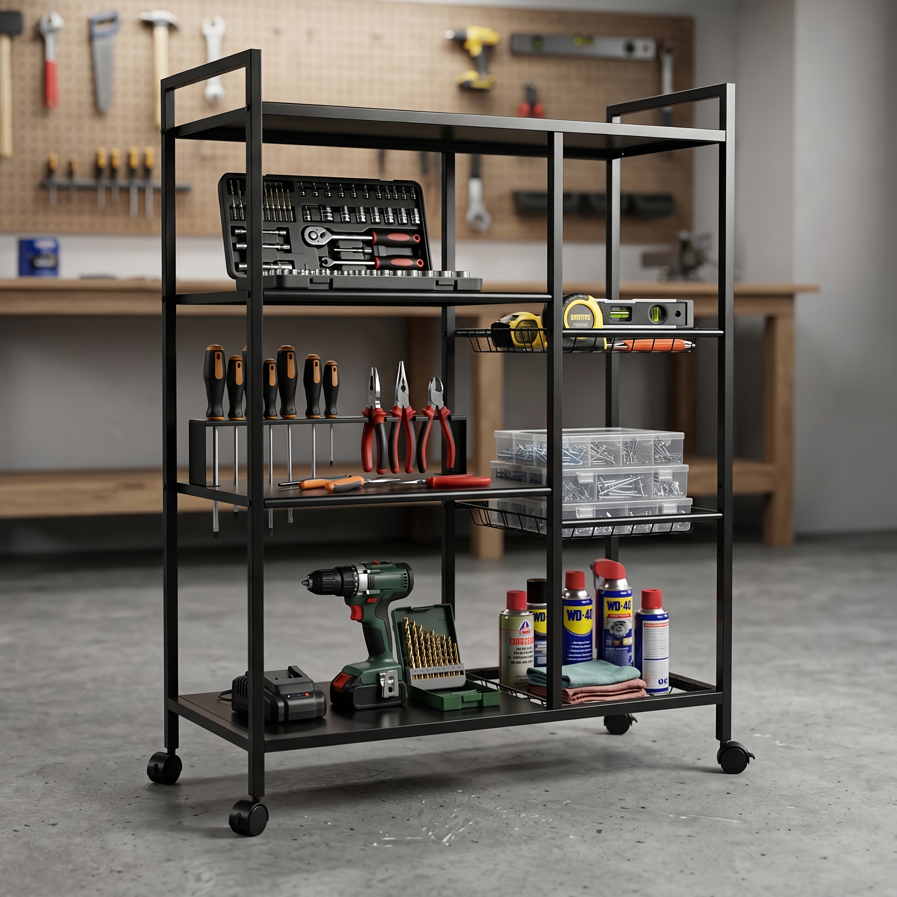 Heavy-Duty 1pc Adjustable Home Storage Rack – durable multi-purpose storage, 1pc Movable Storage Rack Adjustable Kitchen Shelf with Baskets Kitchen Organizer And Storage Metal, designed for American homes, daily convenience and practical gifting