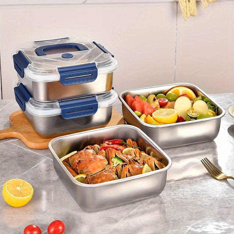 Smart Refrigerator Storage Organizer – easy-access fridge organization, Stainless Steel Food Container with Lid 60 87 Ounces with Blue Lid - Leak-proof, designed for American homes, daily convenience and practical gifting