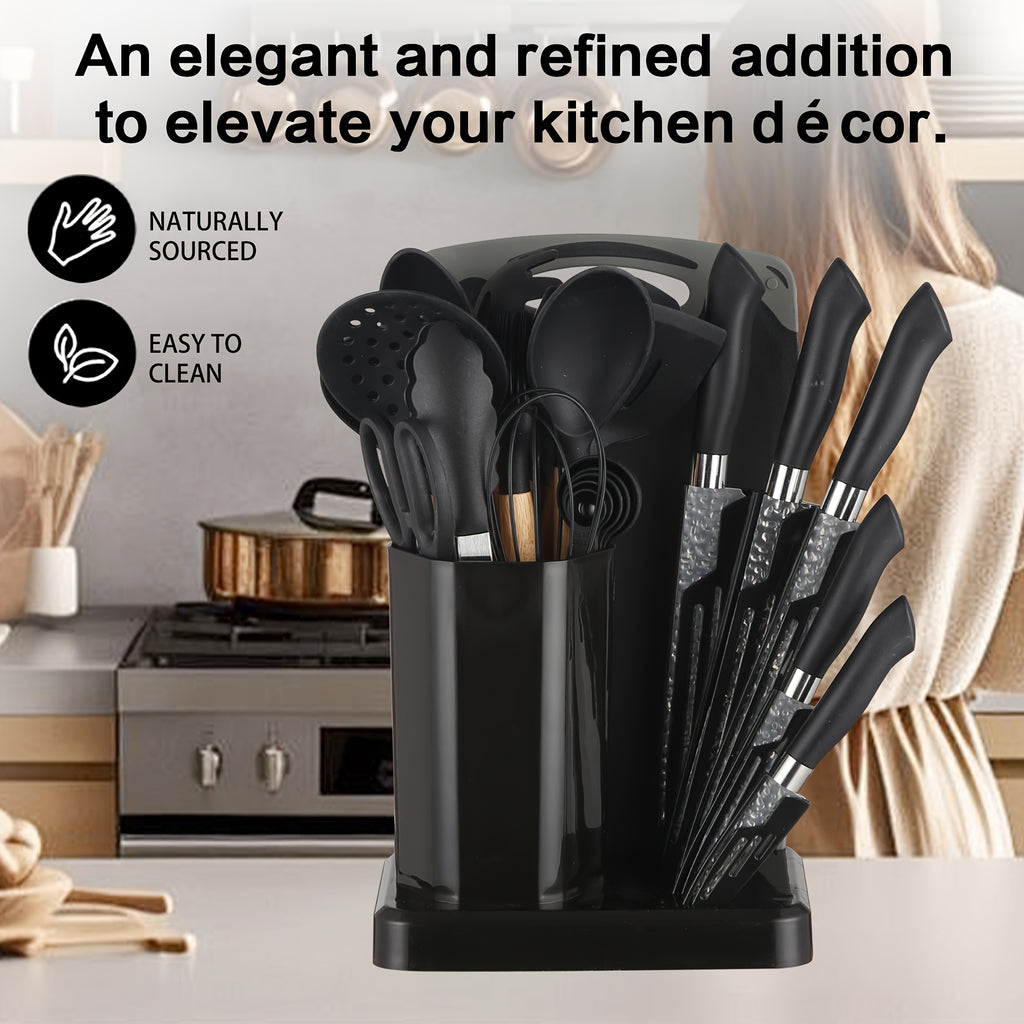 19pcs Silicone Kitchenware Knife Sets, Kitchen Accessories, Made Of Heat Resistant Food Grade Silicone And Wooden Handles Kitchen Gadgets Tools Set Nonstick Cookware, Perfect Easter & Mother's Day Gifts for Home Kitchen, Kitchen Gadgets Set