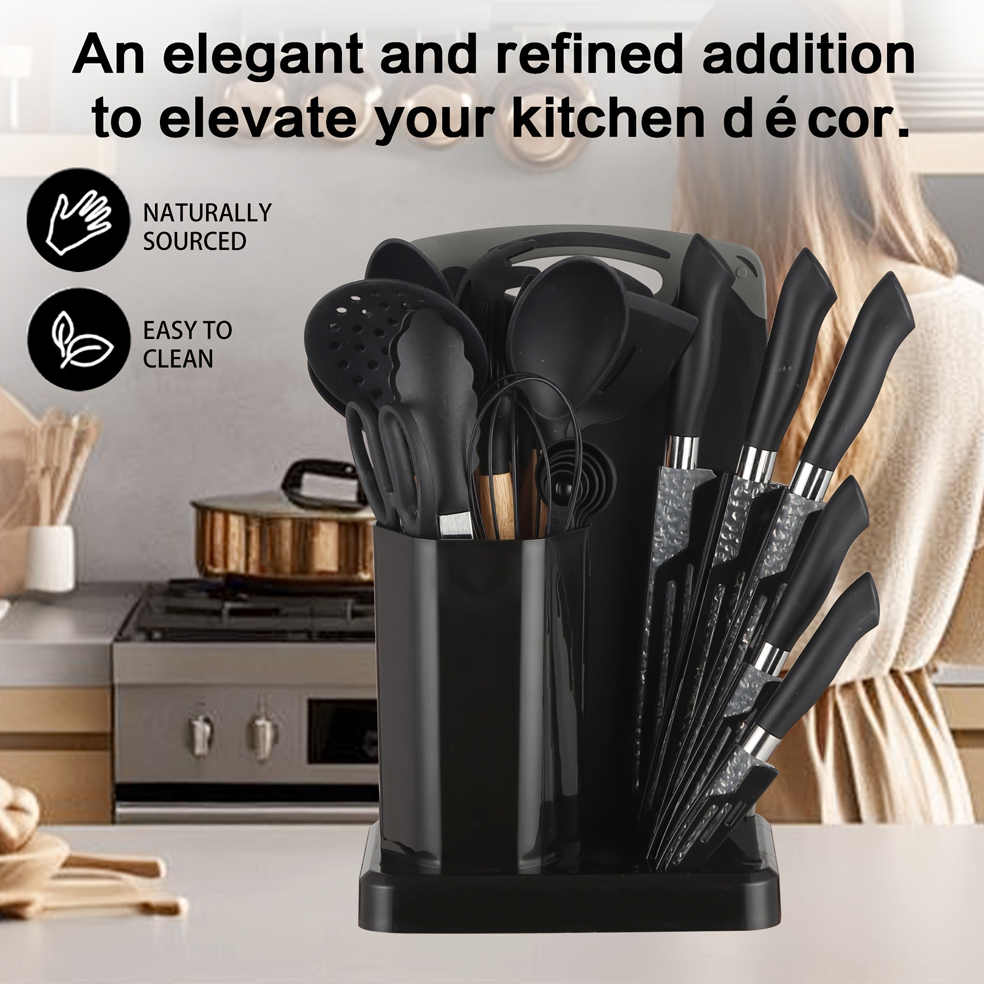 19pcs Silicone Kitchenware Knife Sets, Kitchen Accessories, Made Of Heat Resistant Food Grade Silicone And Wooden Handles Kitchen Gadgets Tools Set Nonstick Cookware, Perfect Easter & Mother's Day Gifts for Home Kitchen, Kitchen Gadgets Set