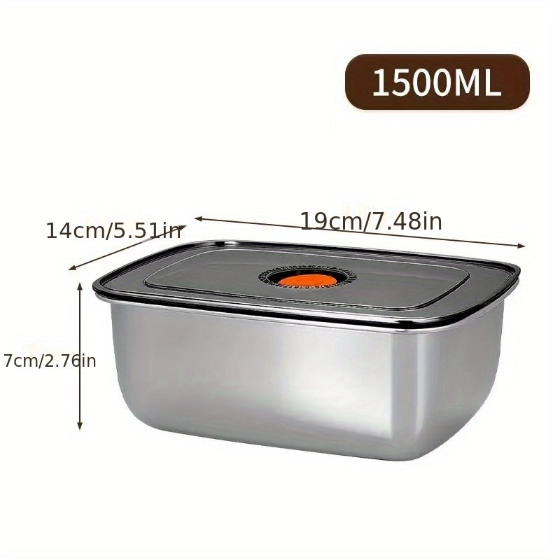 Set of Six 50.72oz Storage Containers, Stainless Steel Lunch Boxes, Suitable for Refrigerator Use, Refrigerator Storage Containers