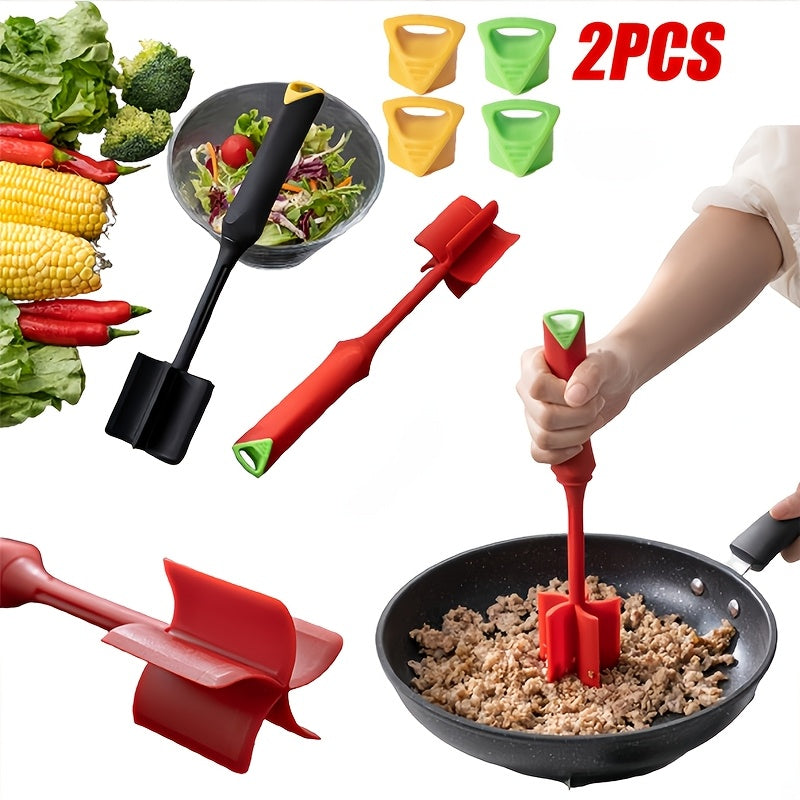 Kitchen Essential – 2 Sets Meat Chopper, Burger Meat Heat Resistant Grinder, Ground Beef Mashers, Plastic Burger Chopping Utensils, Ground Meat Chopper, Mixing Chopper Non-Stick Mixing Chopp