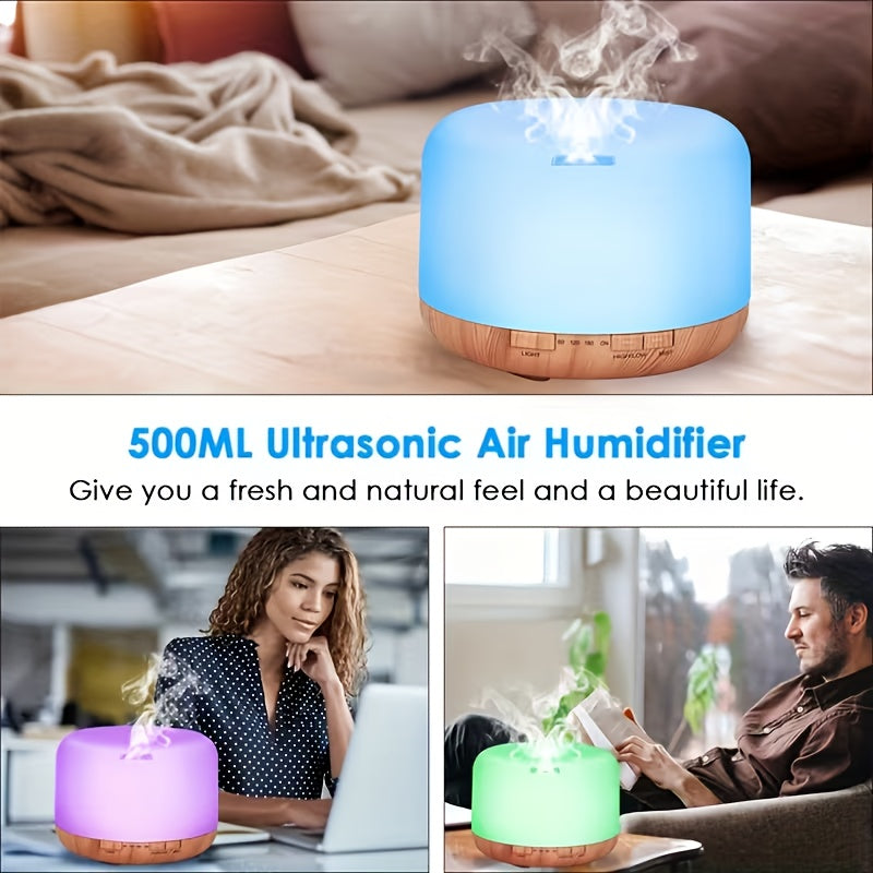 16.91oz Essential Oil Aroma Diffuser - An Aroma Diffuser with A Timer And 7 Ambient Lights, Automatically Shuts Off When There Is No Water, Powered By USB, Round In Shape, Very Suitable for Large Rooms, Homes And Offices