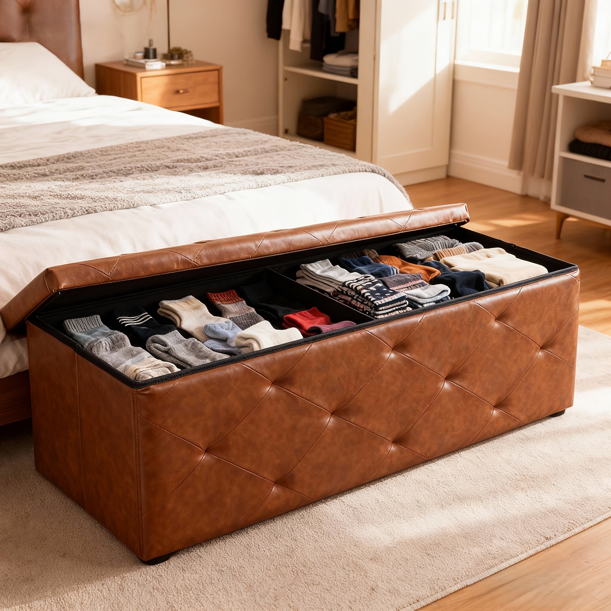 Home Organizer – Multi-Functional Ottoman with Storage Bench Folding Foot Rest Stool