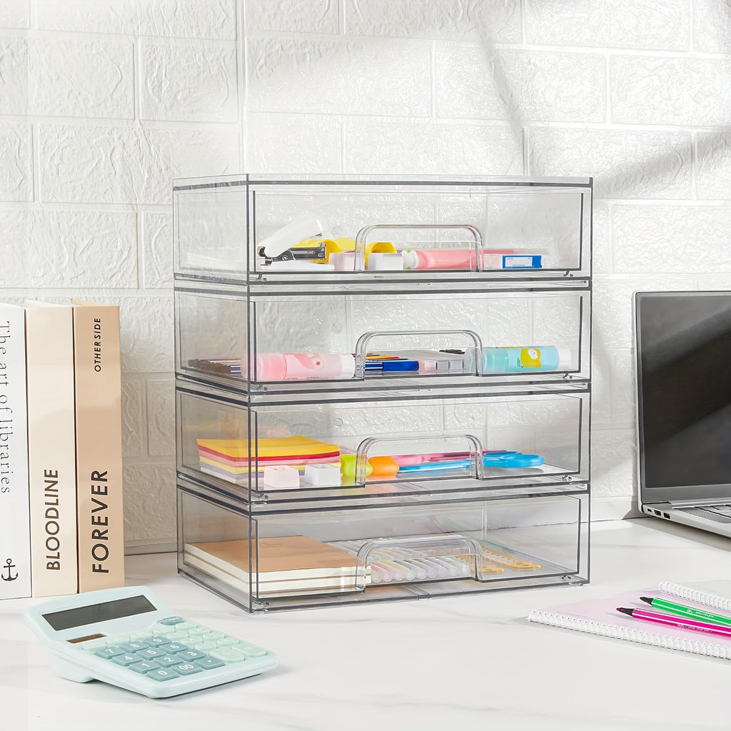 7.5"D X 12.1"W X 3.5"H Table And Drawer Storage, 2-Pack Clear Stackable Storage Drawers, Acrylic Plastic Organizer Bins, Ideal for Desk Organization, Desk & Drawer Organizer for Home Storage