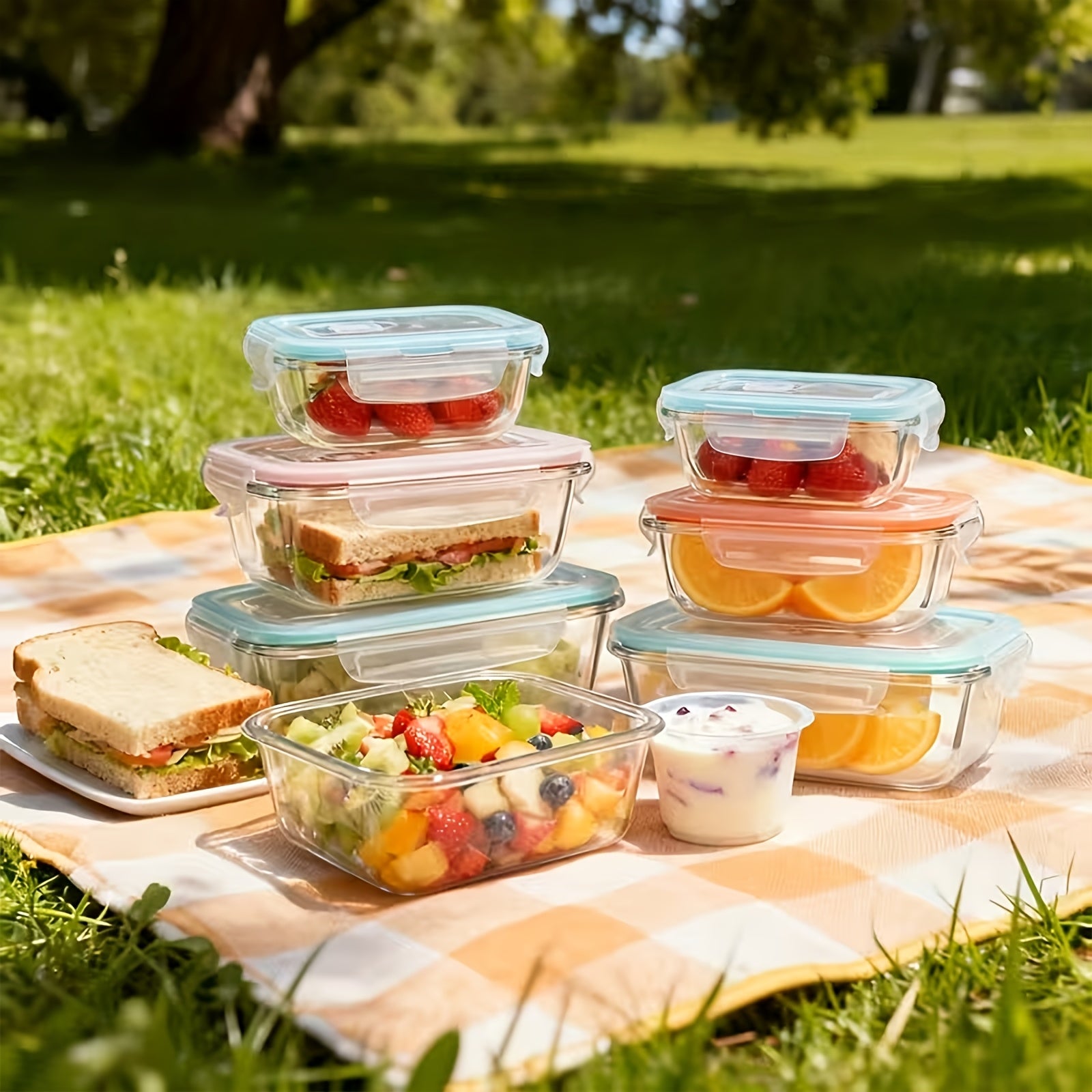 Smart 18pcs Glass Meal Prep Container Set – leak-resistant reusable meal prep, 18pcs 8 Lids 8 Containers 2 Spice Boxes Sealed Glass Food Storage Gift Box, designed for American homes, daily convenience and practical gifting
