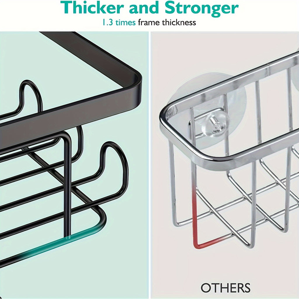 Corner Adhesive Shower Caddy, with Soap Holder And 12 Hooks, Rustproof Stainless Steel Bathroom Organizer, No Drilling Wall Mounted Rack, Black, 3-Pack