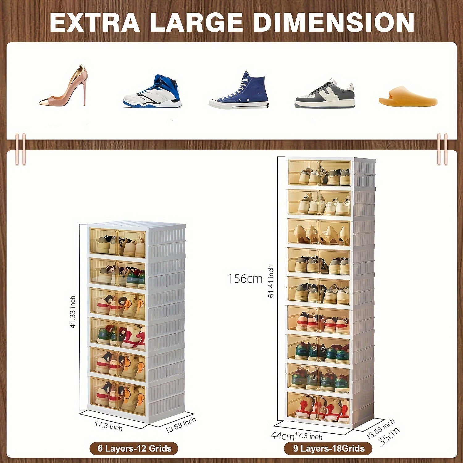 1pc/2pcs Heavy-Duty Collapsible 9-Tier Shoe Cabinet Organizer - Clear Plastic Foldable Stackable Shoe Rack with Shelves, Space-Saving Narrow Storage for Hallway, Apartment, Small Spaces - No Assembly Required (Shelves & Doors)