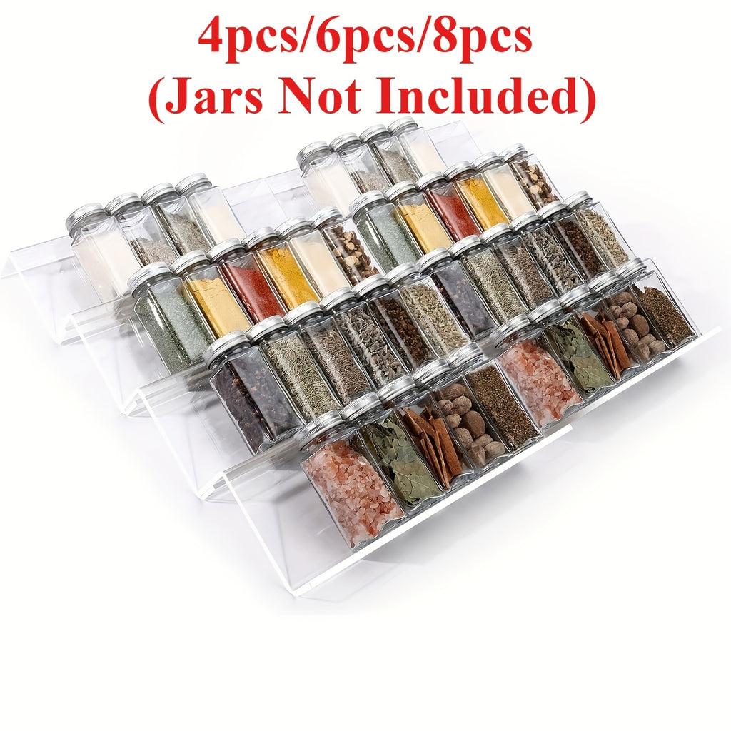 Compact 4/6/8 Pack Glass Spice Jar Set – clear reusable pantry storage, Spices Organizers And Storage Expandable Acrylic Spice Rack Inserts 4 6 8 Pack Slanted, designed for American homes, daily convenience and practical gifting