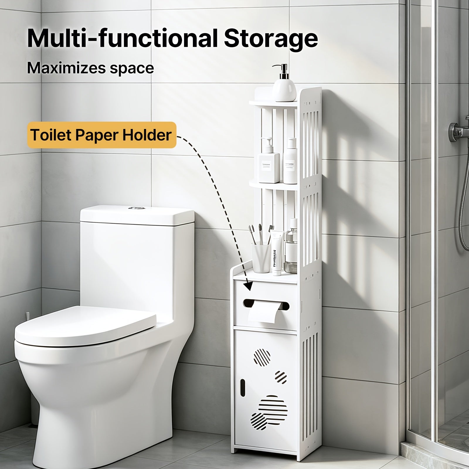 Smart 1pc Stackable Home Storage Bins – portable space-saving storage, 1pc Large Capacity Bathroom Organizer Toilet Paper Holder Waterproof And Dustproof Commercial Bathroom Organizer, designed for American homes, daily convenience and practical gift
