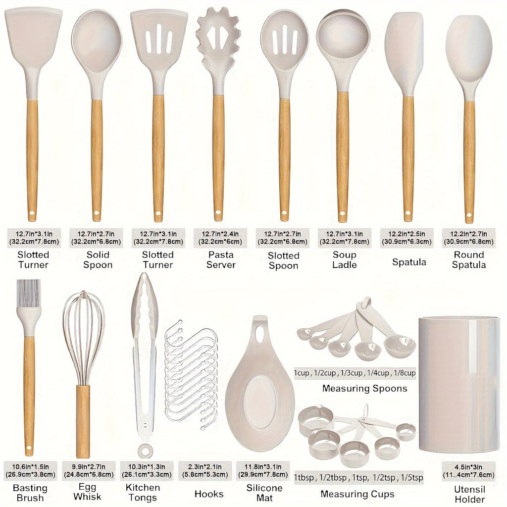 Kitchen Essential – 33pcs/set, Silicone Utensil Set, Kitchen Utensil Set, Safety Cooking Utensils Set, Non-Stick Cooking Utensils Set With Handle, Washable Modern Cookware, Kitchen Stuff, Ki