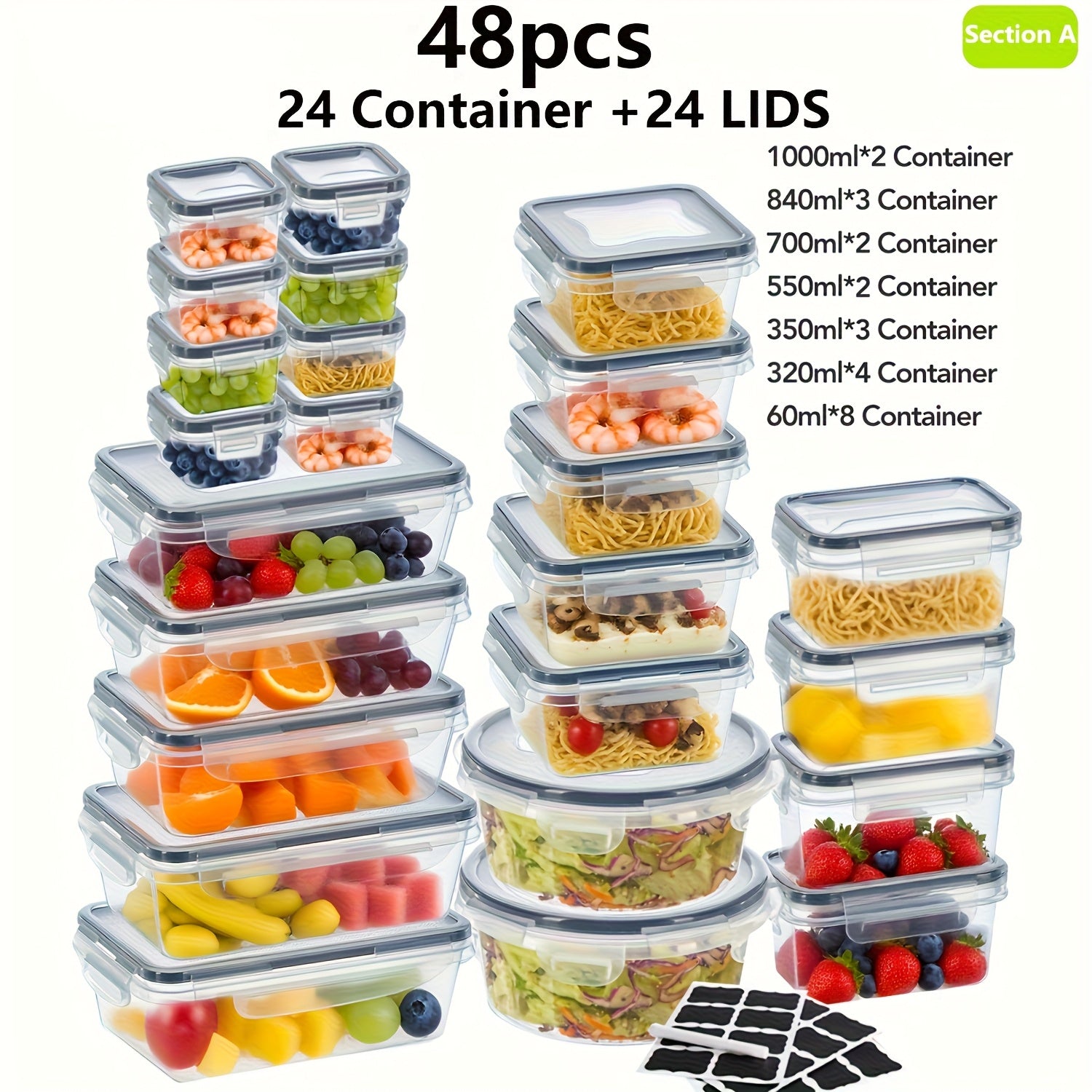 Food Storage Containers – Modern 48/24Pcs Airtight Food Storage Containers – leak-resistant reusable meal pr