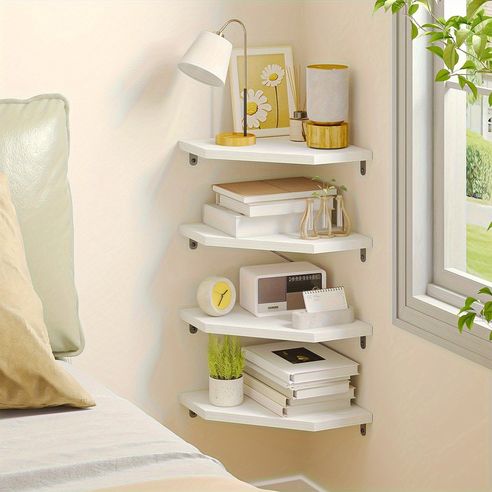 Kitchen Essential – TOMNK Wall Mounted Corner Storage Shelf, Floating Wall Unit With Edge Guard, Multifunctional Display Rack For Bedroom, Bathroom, Kitchen & Living Room, Home Wall Decor In