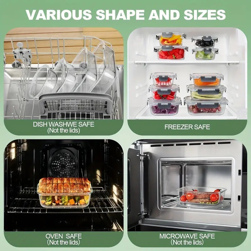 24pcs Glass Storage Containers with Lids | Leak Proof Airtight Bento Boxes (12 Containers 12 Lids) for Microwave, Oven, Freezer, And Dishwasher | Clip-On Closure, Microwave Safe, Perfect Holiday Gift for Family And Friends