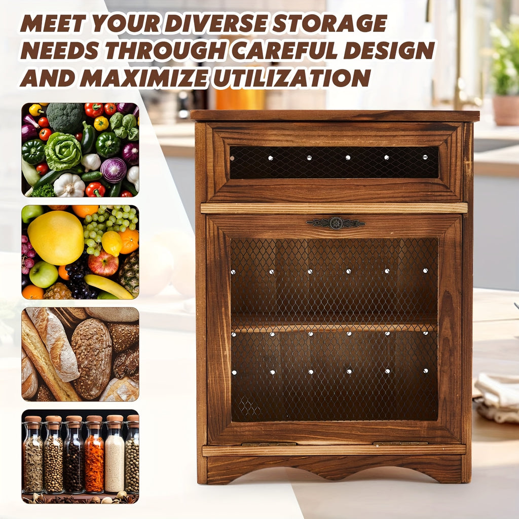 Heavy-Duty Countertop Bread Storage Box – fresh-bread countertop organization, Wooden Countertop Storage Cabinet Potato And Onion Bin Box Wooden Bread Storage Bins Potato, designed for American homes, daily convenience and practical gifting
