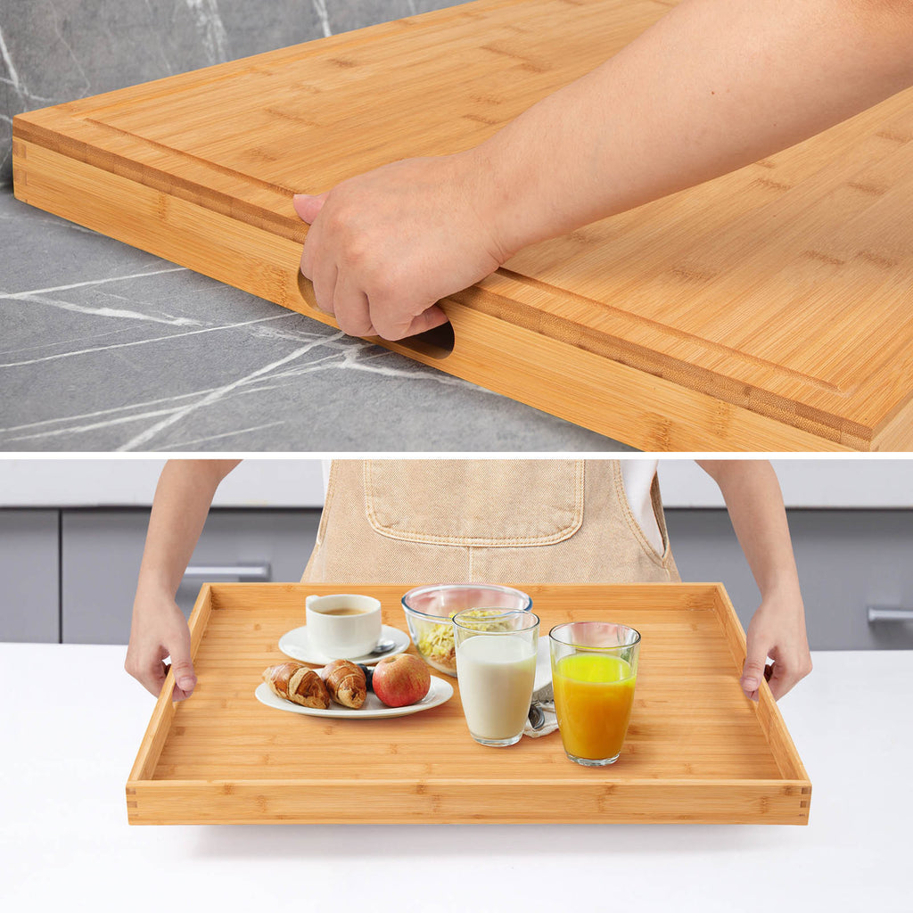 Natural Bamboo Stove Cover for Gas & Electric Burners - 30"L x 22"W x 2.5"H with Built-in Handles, Versatile Cutting Board & Serving Tray, Groove Design for Sink or Countertop Protection, Kitchen Stove Cover | Natural Bamboo Finish | Natural Wood Appearan