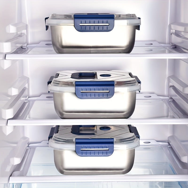 Modern 87 Oz Refrigerator Storage Organizer – easy-access fridge organization, Extra-Large Stainless Steel Food Storage Container 60 87 Oz with Blue Lid - Leak-Proof, designed for American homes, daily convenience and practical gifting