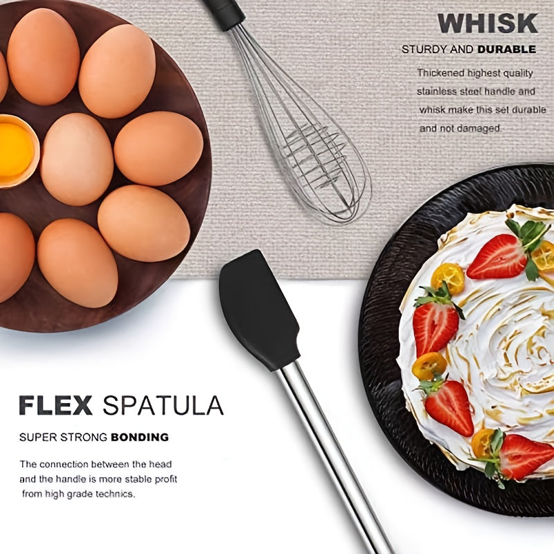 Kitchen Essential – 33pcs Silicone Kitchen Utensil Set | Heat-resistant, Suitable for Non-stick Cookware, Black Stainless Steel Handle, Includes Brush Set, Small Kitchen Tools, Ideal Father'