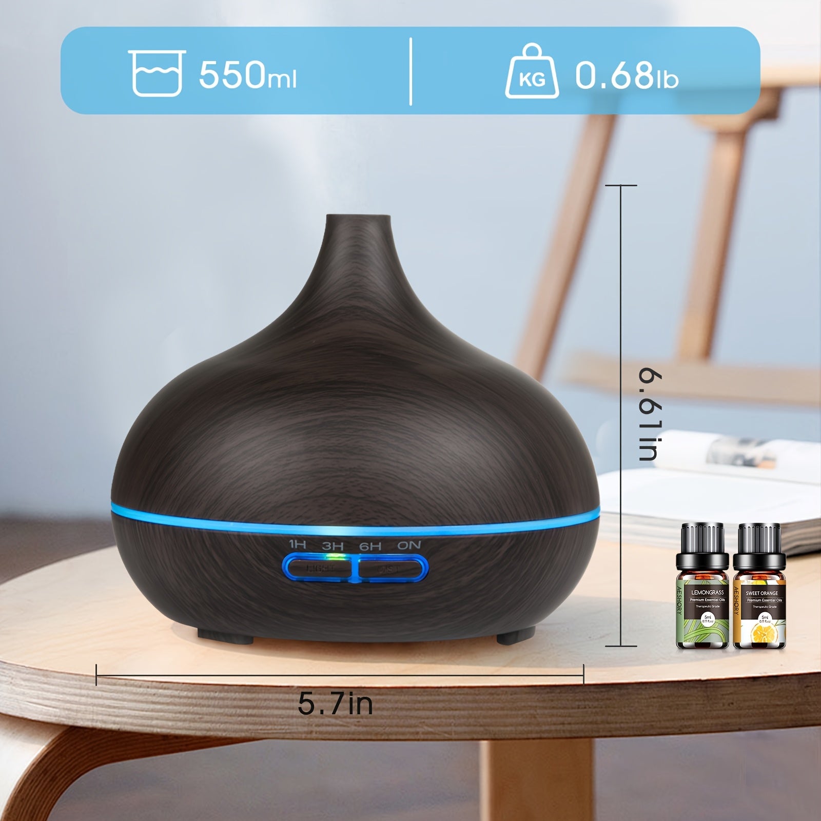 Smart 6 Oz Decorative Home Lighting – warm functional room lighting, 18 6 Oz Essential Oil Diffuser with Oils Large Capacity Diffuser for Home Wood, designed for American homes, daily convenience and practical gifting