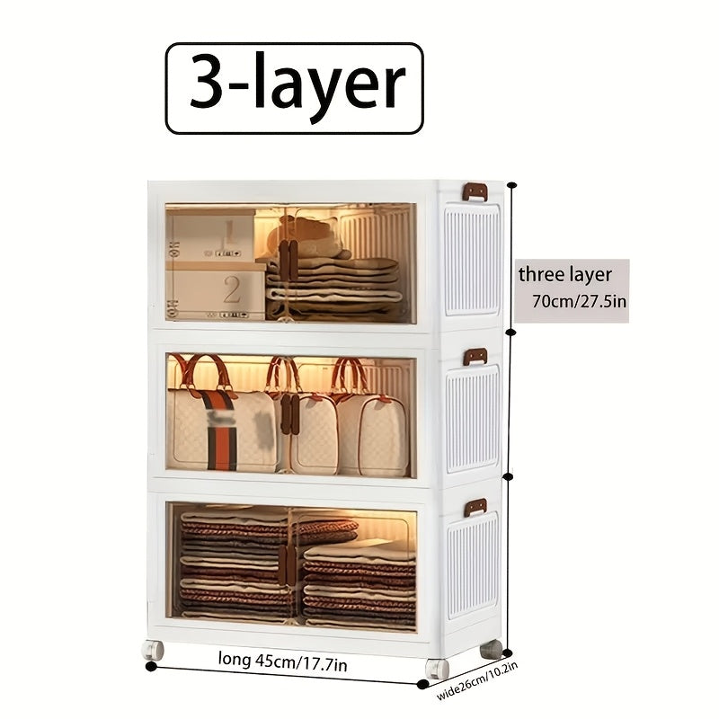 Heavy-Duty Stackable Home Storage Bins – portable space-saving storage, Collapsible Storage Bins with Lid And Wheels Plastic with Doors Suitable for Living Room, designed for American homes, daily convenience and practical gifting
