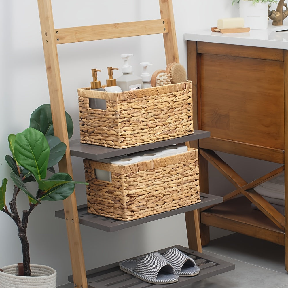 Natural Wicker Storage Basket, Wicker Basket for Organization, Built-in Handle Storage Basket, Wind Chime Holder, Gift, Shelf Baskets