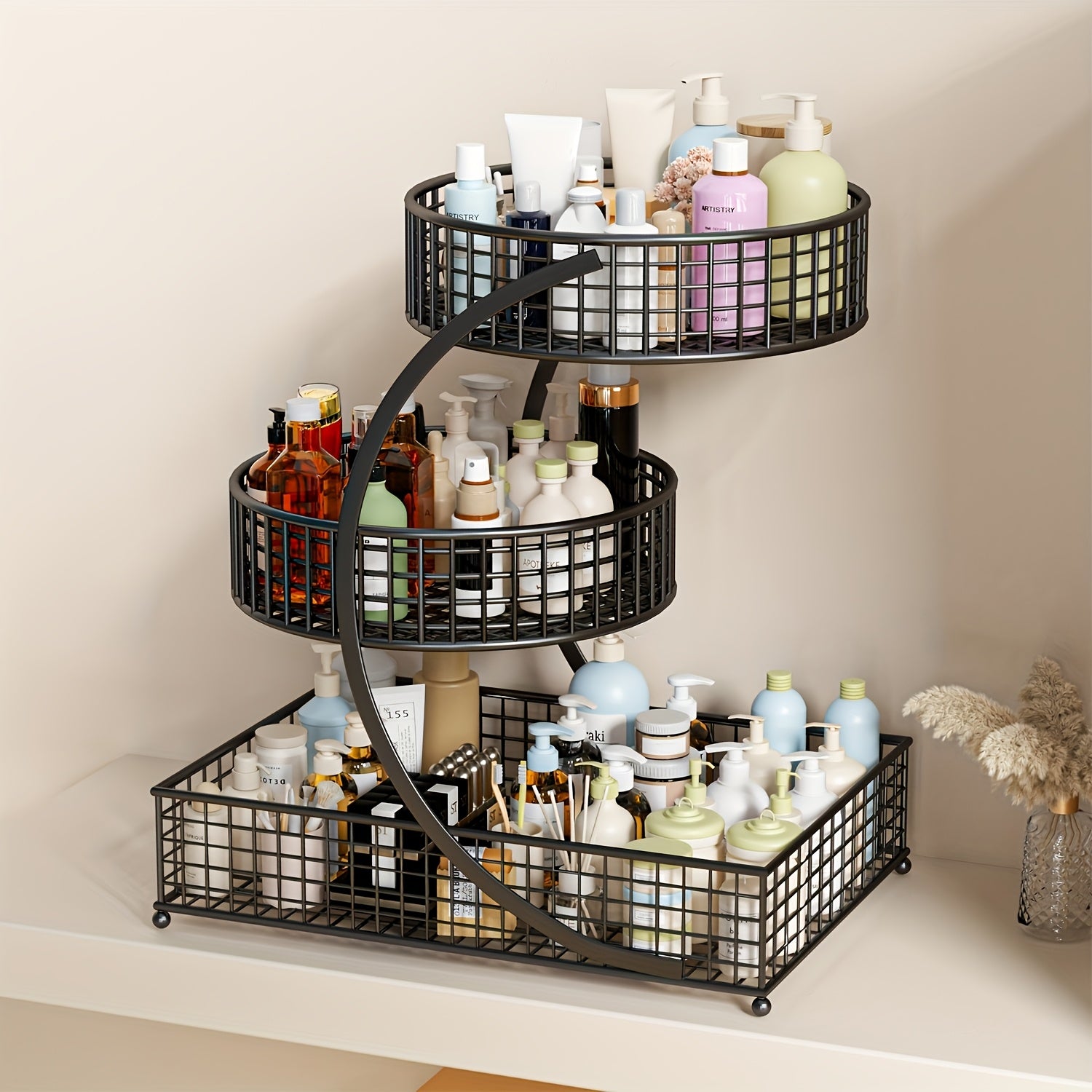 Modern Adjustable Home Storage Rack – durable multi-purpose storage, 3-Tier Metal Bathroom Vanity Organizer - No Assembly Required Space-Saving Countertop Storage Rack with, designed for American homes, daily convenience and practical gifting